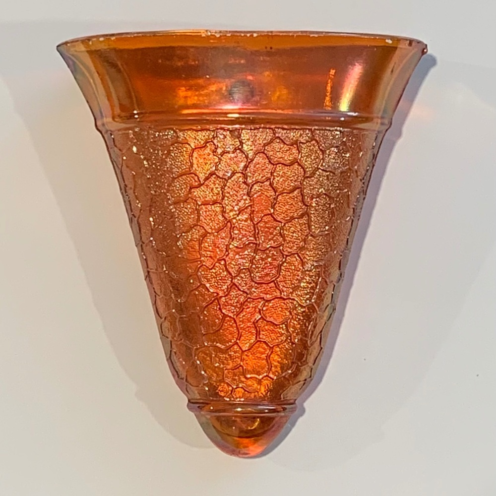 Vintage Carnival Glass Wall Pocket, Iridescent Orange